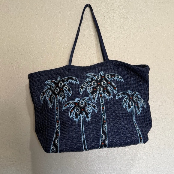 Vera Bradley Navy Large Straw Tote - Picture 3 of 9